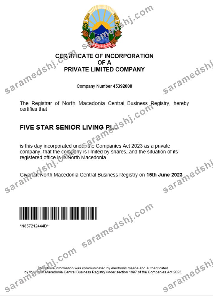 North Macedonia business registration certificate Word and PDF template